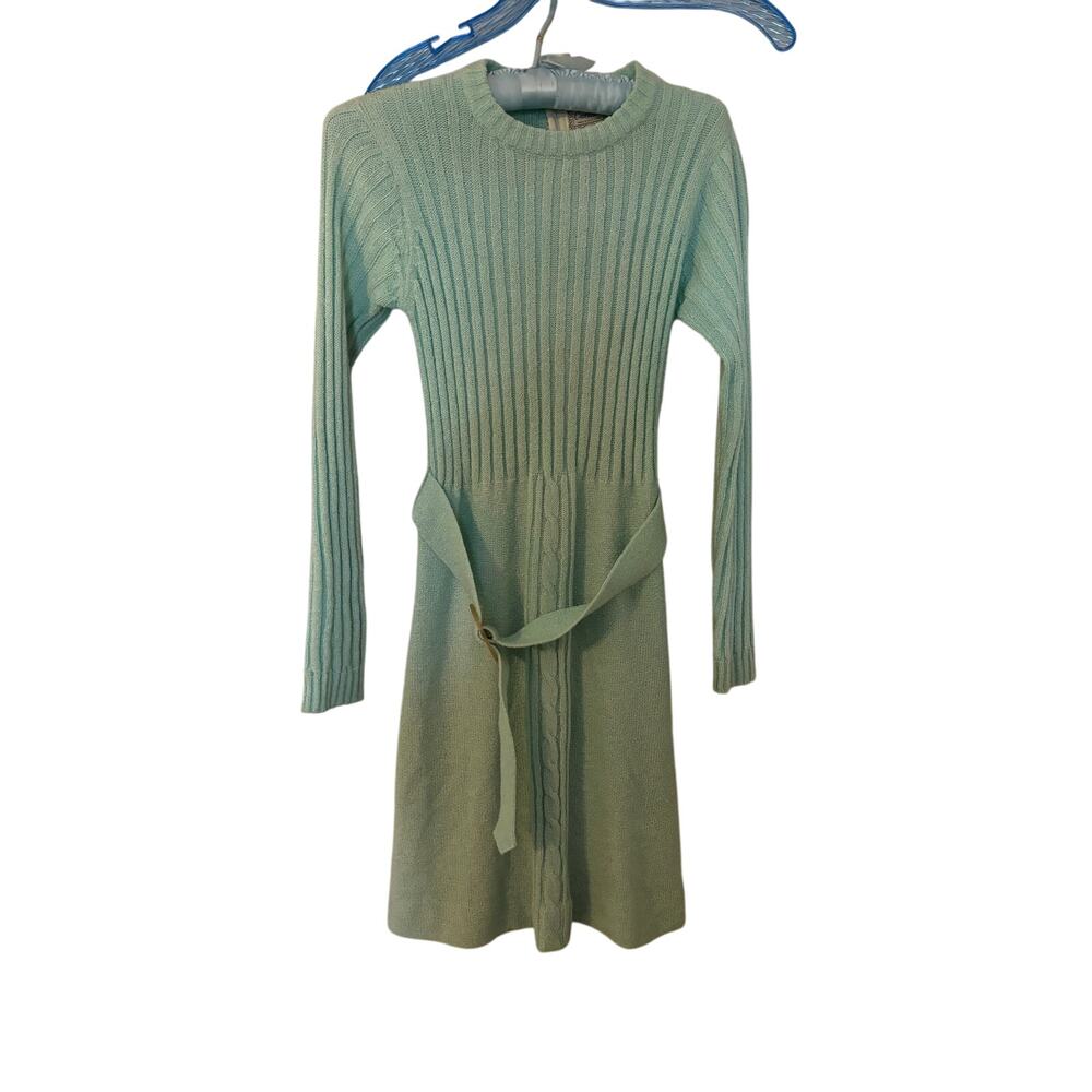 Vintage Acrylic Baby Blue Corhss Mini Long Sleeve Dress With Belt - Best for XS